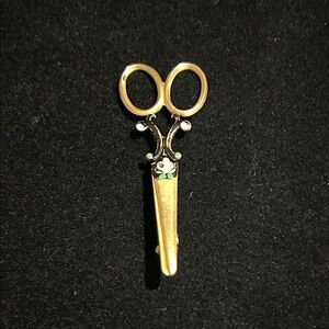 Vintage Gold Scissors Brooch with Enamel Accents